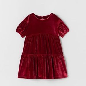 Zara EUC 18-24 month TIERED VELVET DRESS in Burgundy